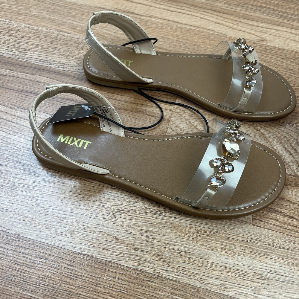 MIXIT Gackle Blush Clear Women's Sandals Size 7 with Rhinestones‎ NEW